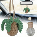 Handmade Crochet Hanging Car Air Freshener - Botanical Fern Leaf Design with 12ml Refillable Glass Essential Oil Bottle Long-Lasting Car Diffuser & Nature-Inspired Decor-1