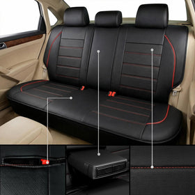 Leather Back Seat Cover Piping Waterproof Bench Seat Cover Rear Seat Cover Universal Fit for Cars Sedans SUVs Truck 95% Automotive Interior Backseat Car Covers (Rear Black and Red) - 0