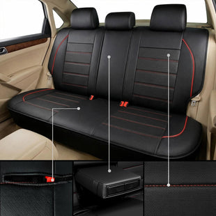 Leather Back Seat Cover Piping Waterproof Bench Seat Cover Rear Seat Cover Universal Fit for Cars Sedans SUVs Truck 95% Automotive Interior Backseat Car Covers (Rear Black and Red)