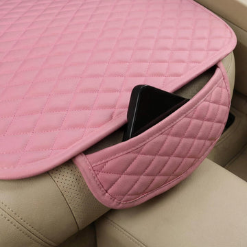 Pu Leather Car Seat Bottom Covers Protectors Include 1 Pair Front Driver Seat Pad Mat and 1 Rear Bench Cover Universal Fit 90% Vehicles Pink - 0