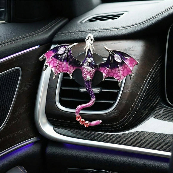 Bling Wyvern Car Air Freshener Vent Clips 2pcs Alloy Purple Enamel Dragon Vent Clips Car Accessories Refillable Car Diffuser with Felt Mads Coffee Fragrance Tablets