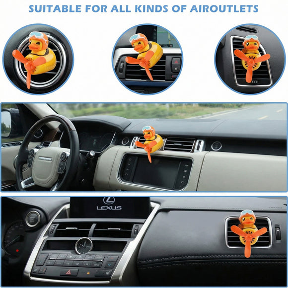 Car Air Freshener Cute Cartoon Yellow Duck Pilot Car Diffuser Rotating Propeller Automotive Air Outlet Fan Creative Car Perfume Decoration Cool Car Accessories Comes with 4 Fragrant Tablets