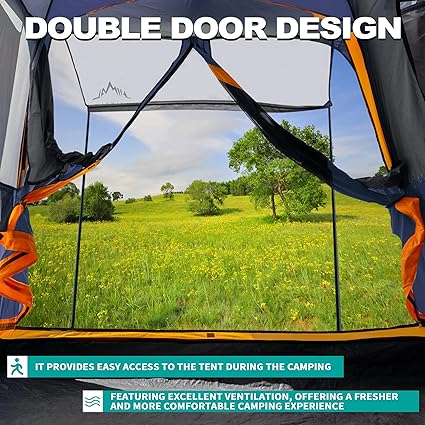 SUV Tent for Camping Waterproof PU2000mm Fits 5-8 People Spacious Double Layer Design Includes Rainfly & Storage Bag 8FT L x 8FT W x 7.2FT H Blue