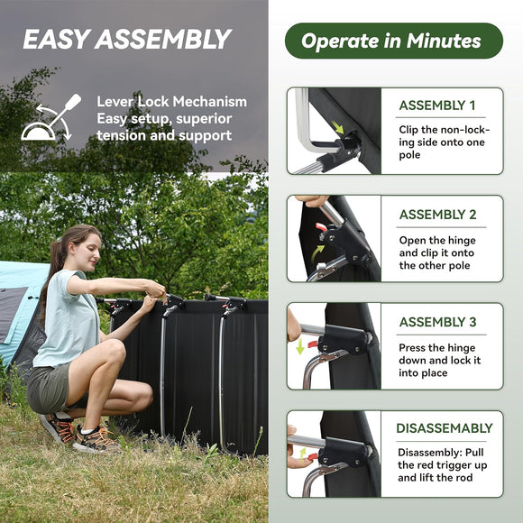 Lightweight Folding Tent Camping Cot Bed with Lever Lock Easy Setup Portable Compact for Outdoor Travel Hunting Hiking Motorcycling Support 330Lbs (Black)