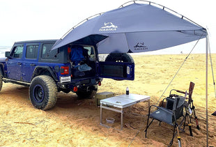 Versatility Camping Tent for Truck Bed SUV RVing Van Trailer and Overlanding Portable Teardrop Awning Canopy Tear Resistant Tarp with 2 Sandbag