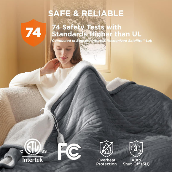 Heated Blanket Throw Blanket - Fast Heating Electric Blanket GentleSoft Flannel Heated Throw with 4 Time Settings 6 Heating Settings Warm Gifts for Grandma (50x60 inches Grey)