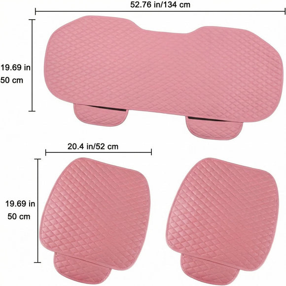 Pu Leather Car Seat Bottom Covers Protectors Include 1 Pair Front Driver Seat Pad Mat and 1 Rear Bench Cover Universal Fit 90% Vehicles Pink