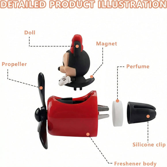 Car Air Fresheners Cute Cartoon Mouse Pilot Car Diffuser Rotating Propeller Automotive Air Outlet Fan Creative Car Perfume Decoration Cool Car Accessories (Women)