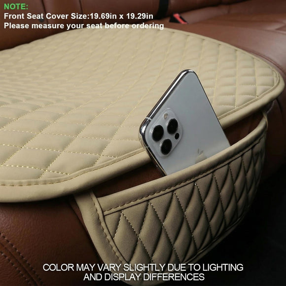 Pu Leather Car Seat Bottom Covers Protectors Include 1 Pair Front Driver Seat Pad Mat and 1 Rear Bench Cover Universal Fit 90% Vehicles Beige