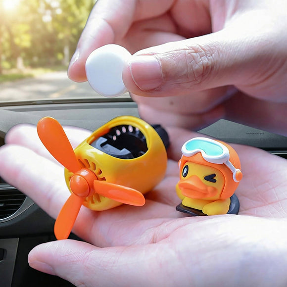 Car Air Freshener Cute Cartoon Yellow Duck Pilot Car Diffuser Rotating Propeller Automotive Air Outlet Fan Creative Car Perfume Decoration Cool Car Accessories Comes with 4 Fragrant Tablets
