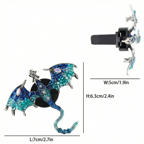 Bling Wyvern Car Air Freshener Vent Clips 2pcs Alloy Blue Enamel Dragon Vent Clips Car Accessories Refillable Car Diffuser with Felt Mads Coffee Fragrance Tablets
