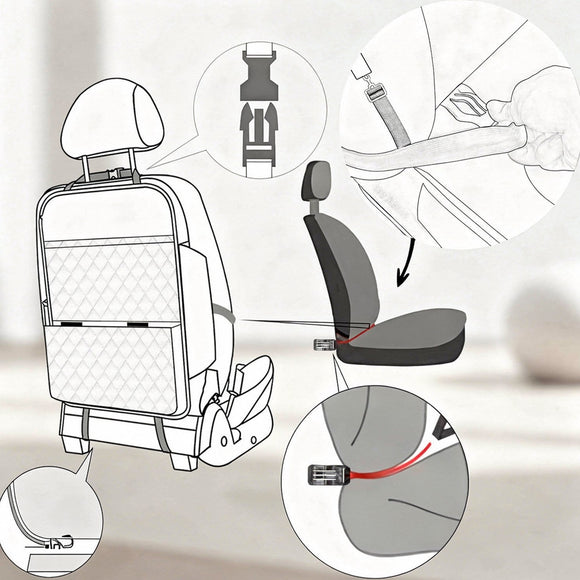 Seat Back Protector + Large Capacity Pocket Storage Organizer Preventing the Impact of Children Stepping on the Seat Backrest (Brown)