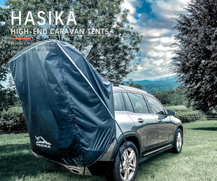SUV Camping Tent Car Tailgate Shade Awning with Screen Net Waterproof 3000MM UPF 50+ Black (Large)
