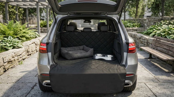 SUV Cargo Liner for Dogs Water Resistant Pet Cover Dog Seat Mat SUVs Sedans Vans with Bumper Flap Protector Non-Slip Large Size Universal Fit Black