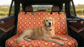 3-in-1 Back Seat Cover for Dogs 100% Cotton Canvas Back Seat Hammock with Headrest Straps Belt Slots & Anchors Non-Skid Cargo Area Cover Machine Washable No Harmful Chemicals 56x56