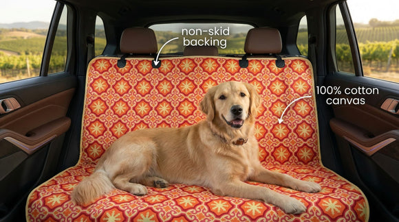 3-in-1 Back Seat Cover for Dogs 100% Cotton Canvas Back Seat Hammock with Headrest Straps Belt Slots & Anchors Non-Skid Cargo Area Cover Machine Washable No Harmful Chemicals 56x56