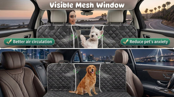 6-in-1 Dog Car Seat Cover for Back Seat Waterproof Dog Car Hammock with Mesh Window & Side Flap Pet Backseat Protector for Car SUV Truck