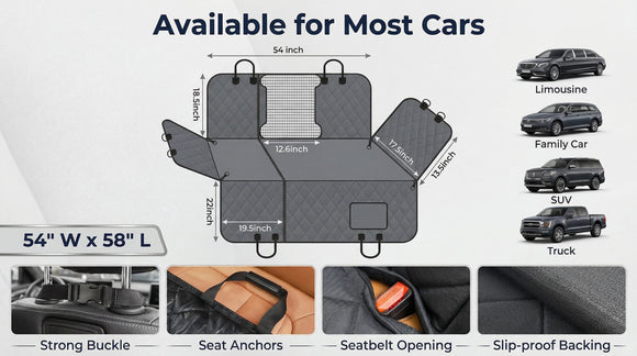 6-in-1 Dog Car Seat Cover for Back Seat Waterproof Dog Car Hammock with Mesh Window & Side Flap Pet Backseat Protector for Car SUV Truck