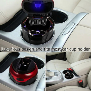 Car Ashtray Lighter Set Detachable With Lid Blue LED Light Indicator for Home Office and Travel