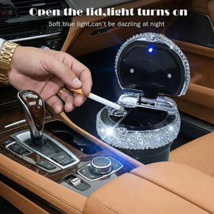 Car Ashtray Portable Bling Cigarette Smokeless Cylinder Cup Holder with Blue LED Light Indicator Car Accessories for Women Ideal for Car Home and Office 1 - Pack Black+White