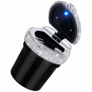Car Ashtray Portable Bling Cigarette Smokeless Cylinder Cup Holder with Blue LED Light Indicator Car Accessories for Women Ideal for Car Home and Office 1 - Pack Black+White