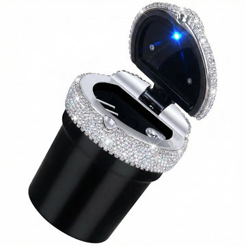 Car Ashtray Portable Bling Cigarette Smokeless Cylinder Cup Holder with Blue LED Light Indicator Car Accessories for Women Ideal for Car Home and Office 1 - Pack Black+White