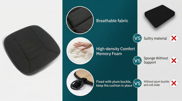 Car Seat Cushion with 1.2inch Comfort Memory Foam Seat Cushion for Car and Office Chair (Black)