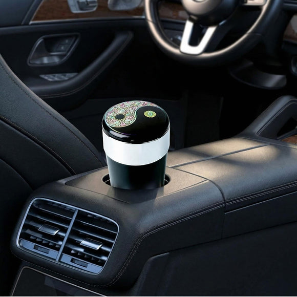 Car Trash Can with Lid and Blue LED Light Mini Auto Garbage Can Portable Leakproof Vehicle Trash Bin Trash Cup Smell Proof Can for Automotive Car Home Office Kitchen Dinning Room