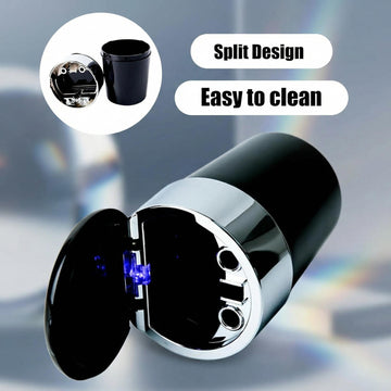 Car Trash Can with Lid and Blue LED Light Mini Auto Garbage Can Portable Leakproof Vehicle Trash Bin Trash Cup Smell Proof Can for Automotive Car Home Office Kitchen Dinning Room - 0