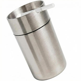 Car Ashtray with lid smell proof Stainless Steel Portable Smokeless Detachable Windproof Self Extinguishing Butt Bucket Ash Tray for Most Car Cup Holder for Outdoor Travel Home Office (Silver)