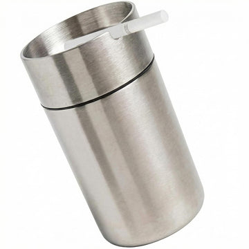 Car Ashtray with lid smell proof Stainless Steel Portable Smokeless Detachable Windproof Self Extinguishing Butt Bucket Ash Tray for Most Car Cup Holder for Outdoor Travel Home Office (Silver)