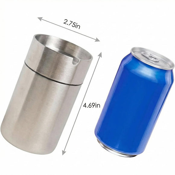 Car Ashtray with lid smell proof Stainless Steel Portable Smokeless Detachable Windproof Self Extinguishing Butt Bucket Ash Tray for Most Car Cup Holder for Outdoor Travel Home Office (Silver)