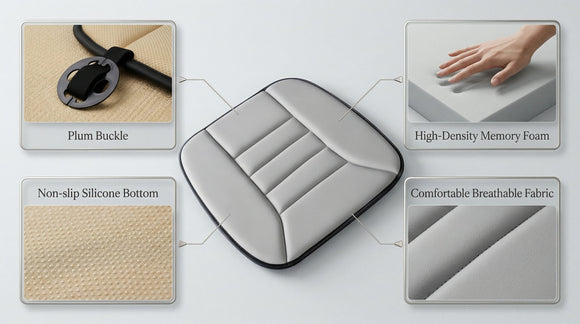 Car Seat Cushion with 1.2inch Comfort Memory Foam Seat Cushion for Car and Office Chair (Gray)
