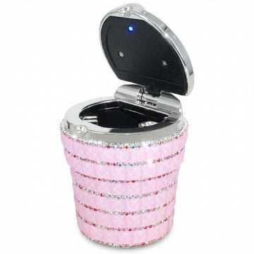 Car Ashtray with Bling Bling Diamond Auto Cigarette Odor Smoke Remover Cylinder Cup Holder With LED Lamp Pink