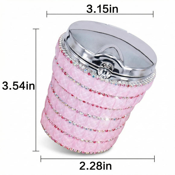 Car Ashtray with Bling Bling Diamond Auto Cigarette Odor Smoke Remover Cylinder Cup Holder With LED Lamp Pink
