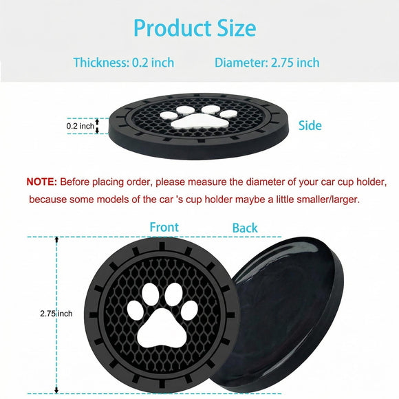 Car Cup Holder Coasters-Car Interior Accessories 2.75 inch Silicone Anti Slip Cute Dog Paw Car Coaster -Universal (Pack of 2)