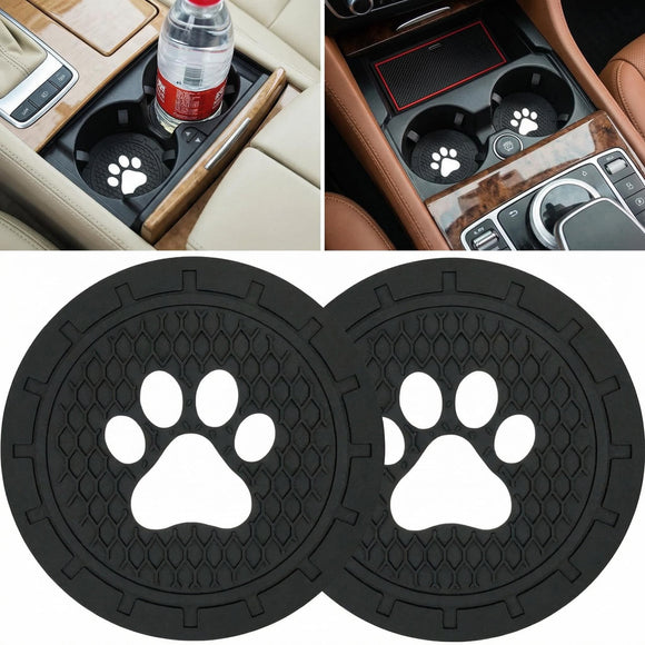 Car Cup Holder Coasters-Car Interior Accessories 2.75 inch Silicone Anti Slip Cute Dog Paw Car Coaster -Universal (Pack of 2)