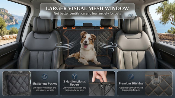 6-in-1 Dog Car Seat Cover for Back Seat Waterproof Dog Car Hammock with Mesh Window Non-Slip Pet Backseat Protector for Cars Trucks and SUVs