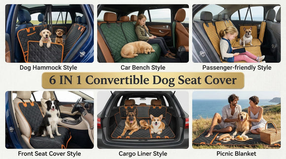 6-in-1 Dog Car Seat Cover for Back Seat Waterproof Dog Car Hammock with Mesh Window Non-Slip Pet Backseat Protector for Cars Trucks and SUVs