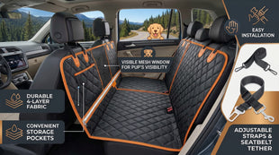 6-in-1 Dog Car Seat Cover for Back Seat Waterproof Dog Car Hammock with Mesh Window Non-Slip Pet Backseat Protector for Cars Trucks and SUVs