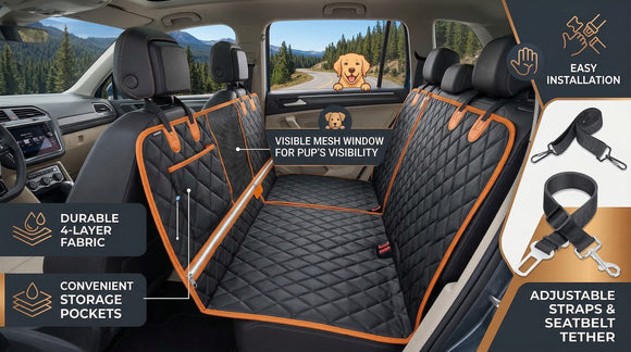 6-in-1 Dog Car Seat Cover for Back Seat Waterproof Dog Car Hammock with Mesh Window Non-Slip Pet Backseat Protector for Cars Trucks and SUVs