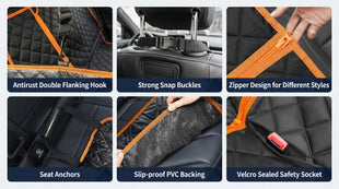6-in-1 Dog Car Seat Cover for Back Seat Waterproof Dog Car Hammock with Mesh Window Non-Slip Pet Backseat Protector for Cars Trucks and SUVs