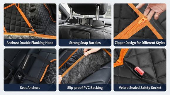 6-in-1 Dog Car Seat Cover for Back Seat Waterproof Dog Car Hammock with Mesh Window Non-Slip Pet Backseat Protector for Cars Trucks and SUVs