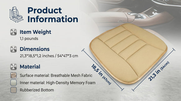 Car Seat Cushion Pad for Home Use Car Driver Seat Office Chair Memory Foam Seat Cushion(Khaki)