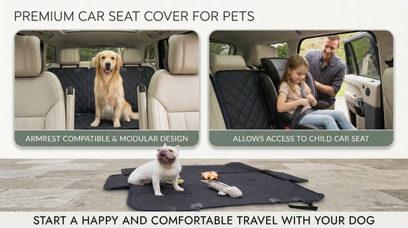 Dog Car Seat Cover Back Seat Cover for Dogs Pet Car Seat Protector Waterproof Bench Car Seat Cover Non-Slip Reat Seat Cover fits Middle Armrest for Most Cars Trucks SUVs - Black