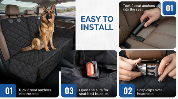 Dog Car Seat Cover Back Seat Cover for Dogs Pet Car Seat Protector Waterproof Bench Car Seat Cover Non-Slip Reat Seat Cover fits Middle Armrest for Most Cars Trucks SUVs - Black