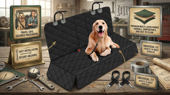 Dog Car Seat Cover Back Seat Cover for Dogs Pet Car Seat Protector Waterproof Bench Car Seat Cover Non-Slip Reat Seat Cover fits Middle Armrest for Most Cars Trucks SUVs - Black