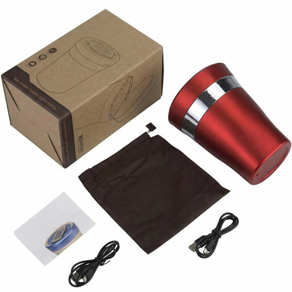 Car Ashtray Auto Ashtray Cigar Electronic Cigarette Lighter Detachable Solar Powered/USB Rechargeable with Lid Blue LED Light for Most Car Cup Holder Home Office (Red)
