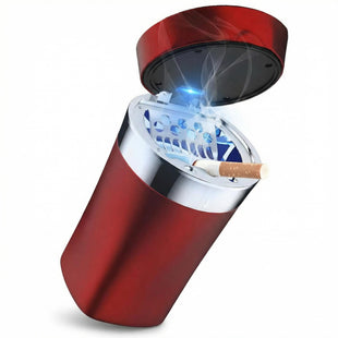 Car Ashtray Auto Ashtray Cigar Electronic Cigarette Lighter Detachable Solar Powered/USB Rechargeable with Lid Blue LED Light for Most Car Cup Holder Home Office (Red)