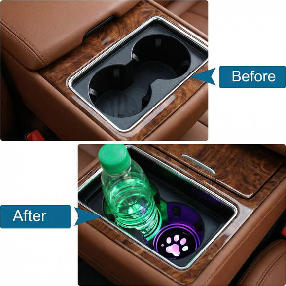 2 Pack LED Cup Holder Lights Dog Paw Car Coaster with 7 Colors Changing USB Charging Mat Luminescent Cup Pad Interior Atmosphere Lamp Decoration Light (Multi)